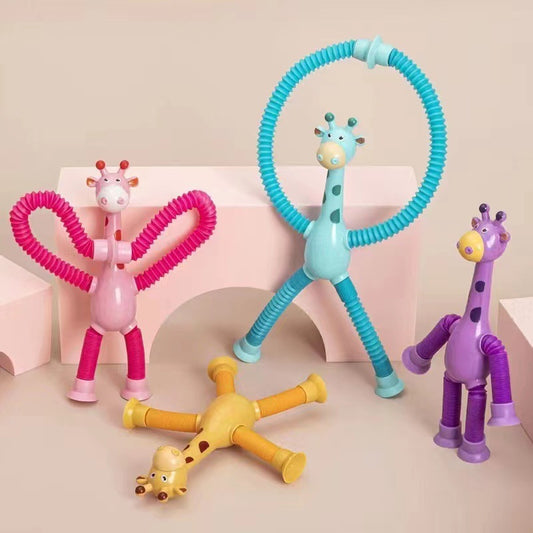 Jouet Girafe Pop Tube Télescopique avec Ventouses